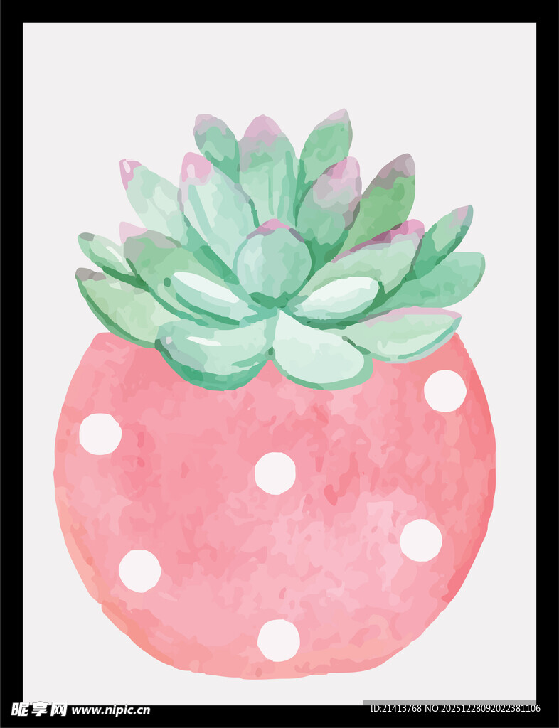 草莓盆栽水彩画