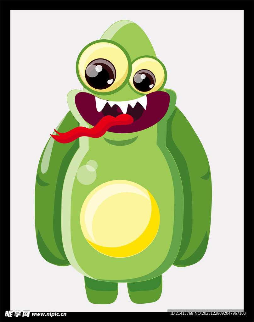 绿色卡通怪物吐舌形象