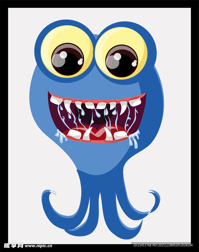 蓝色大眼尖牙卡通小怪物