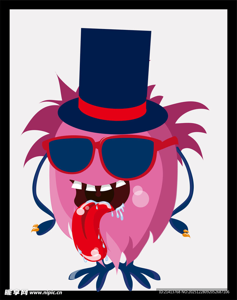 戴帽搞怪粉色卡通怪物