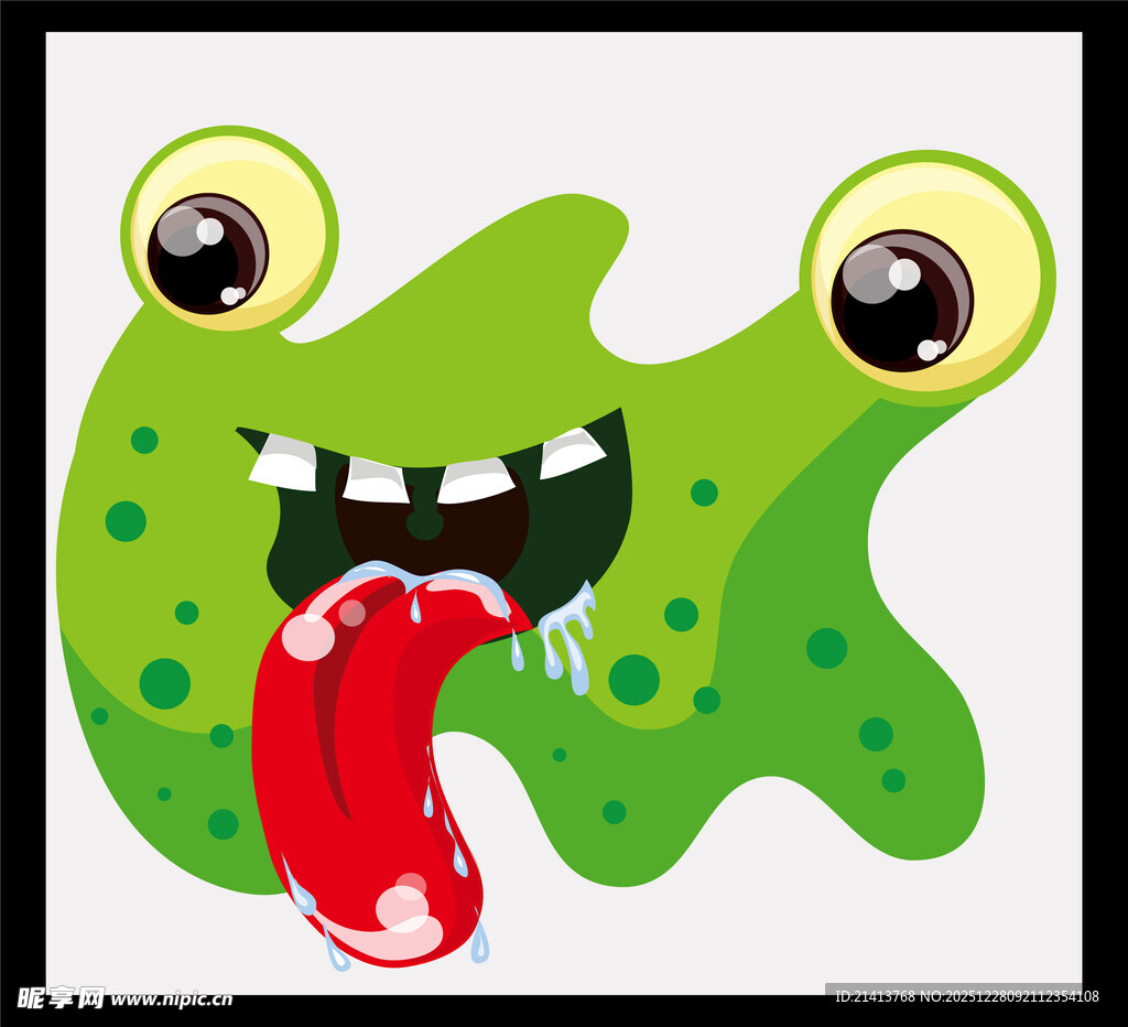 绿色搞怪吐舌小怪物