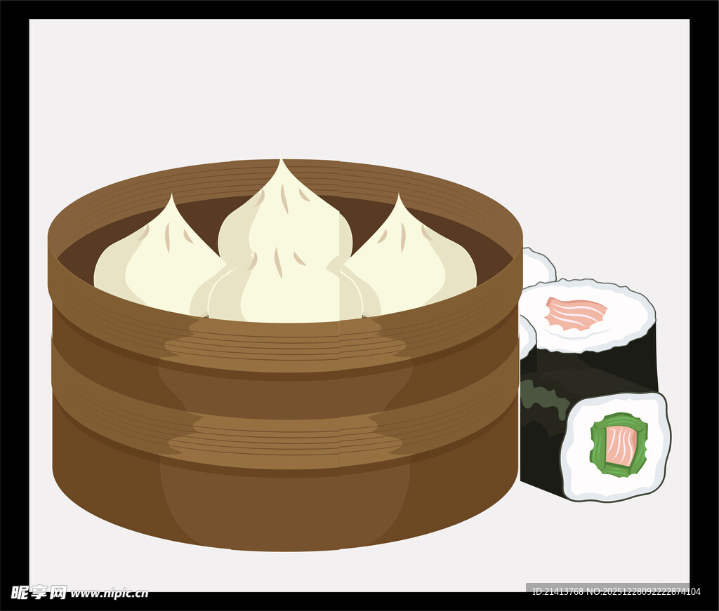 小笼包与寿司的美食组合