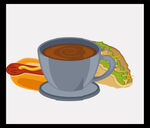 咖啡与墨西哥卷饼和热狗