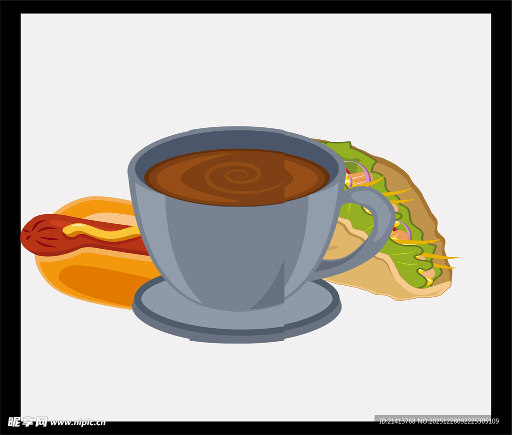 咖啡与墨西哥卷饼和热狗