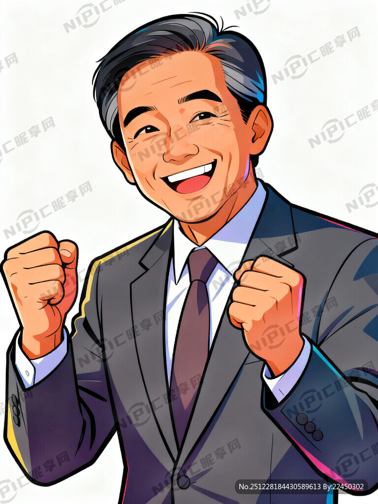 漫画人物开心成功人士中年男人无