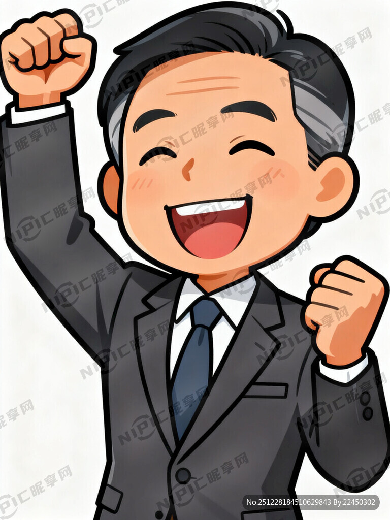 漫画人物开心成功人士中年男人无