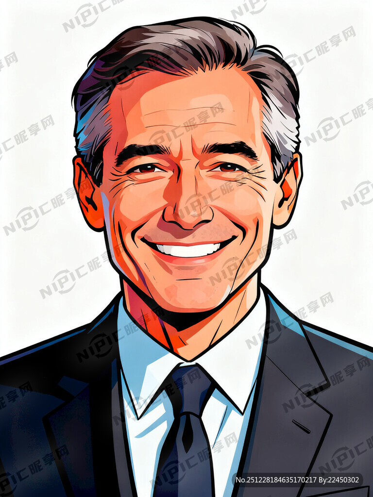 漫画人物微笑成功人士中年男人无