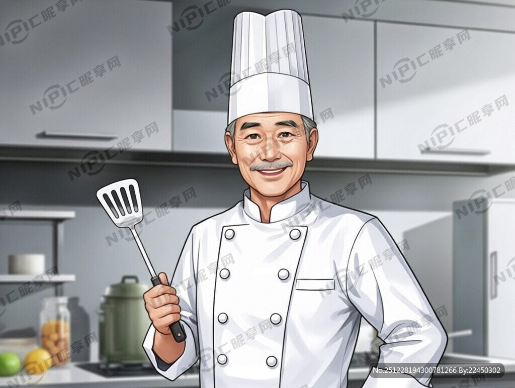 无背景动漫中年厨师顶好造型