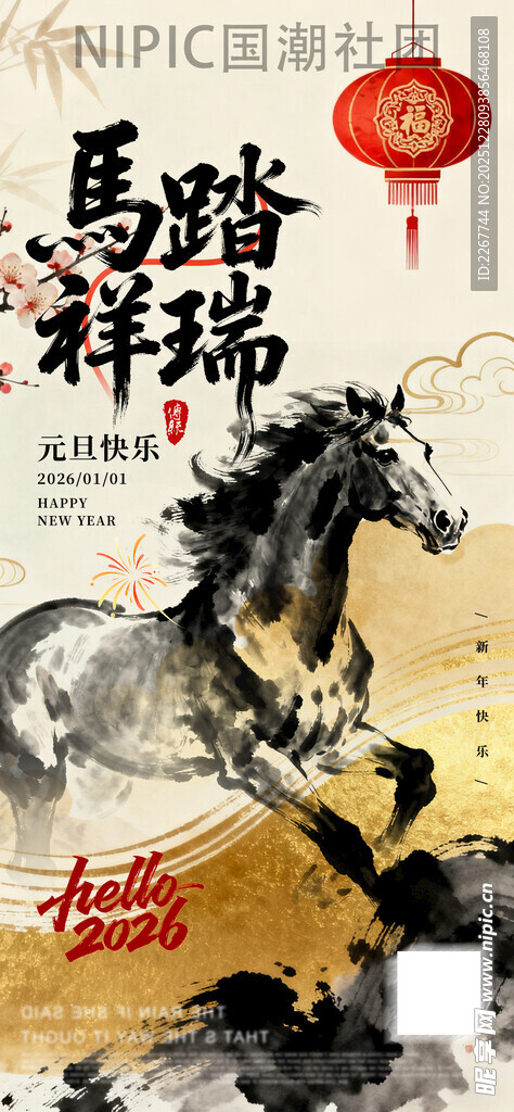 国风创意马年元旦节H5新年海报