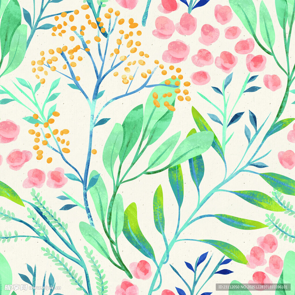 清新花卉植物水彩图案