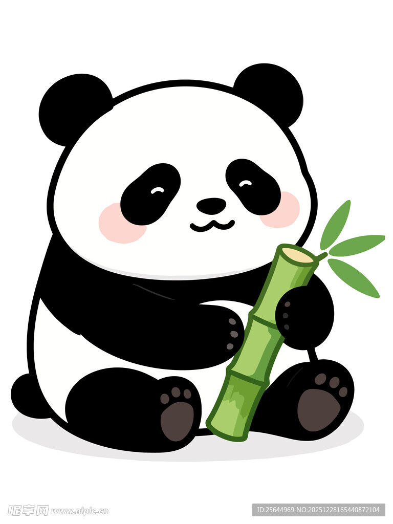 可爱熊猫抱食翠绿竹子