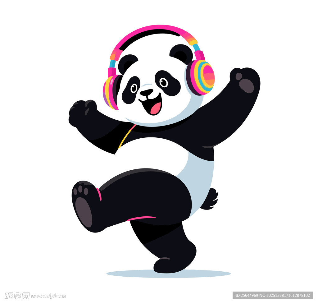 戴耳机跳舞的欢乐熊猫
