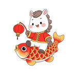 小马骑金鱼贺岁矢量素材