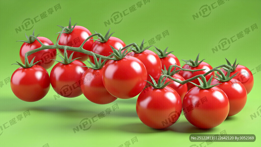 一串串的红色小番茄 背景绿色