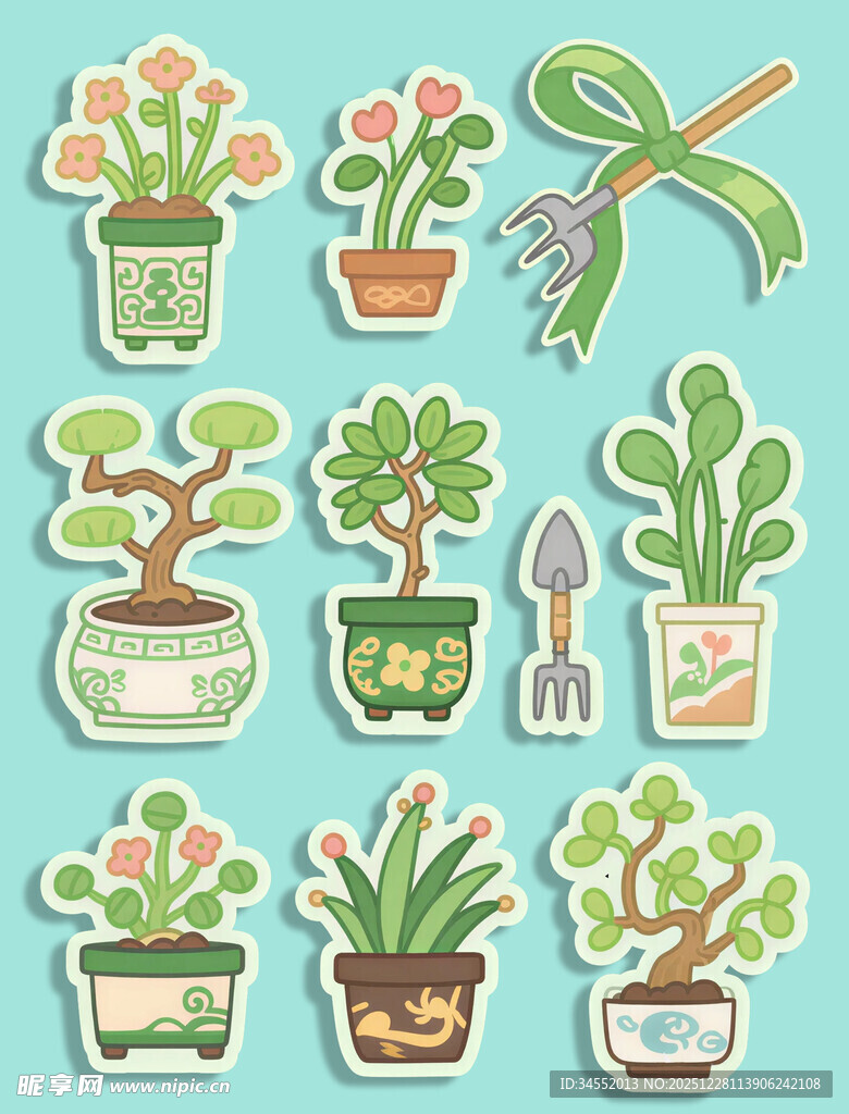 可爱盆栽插画图案