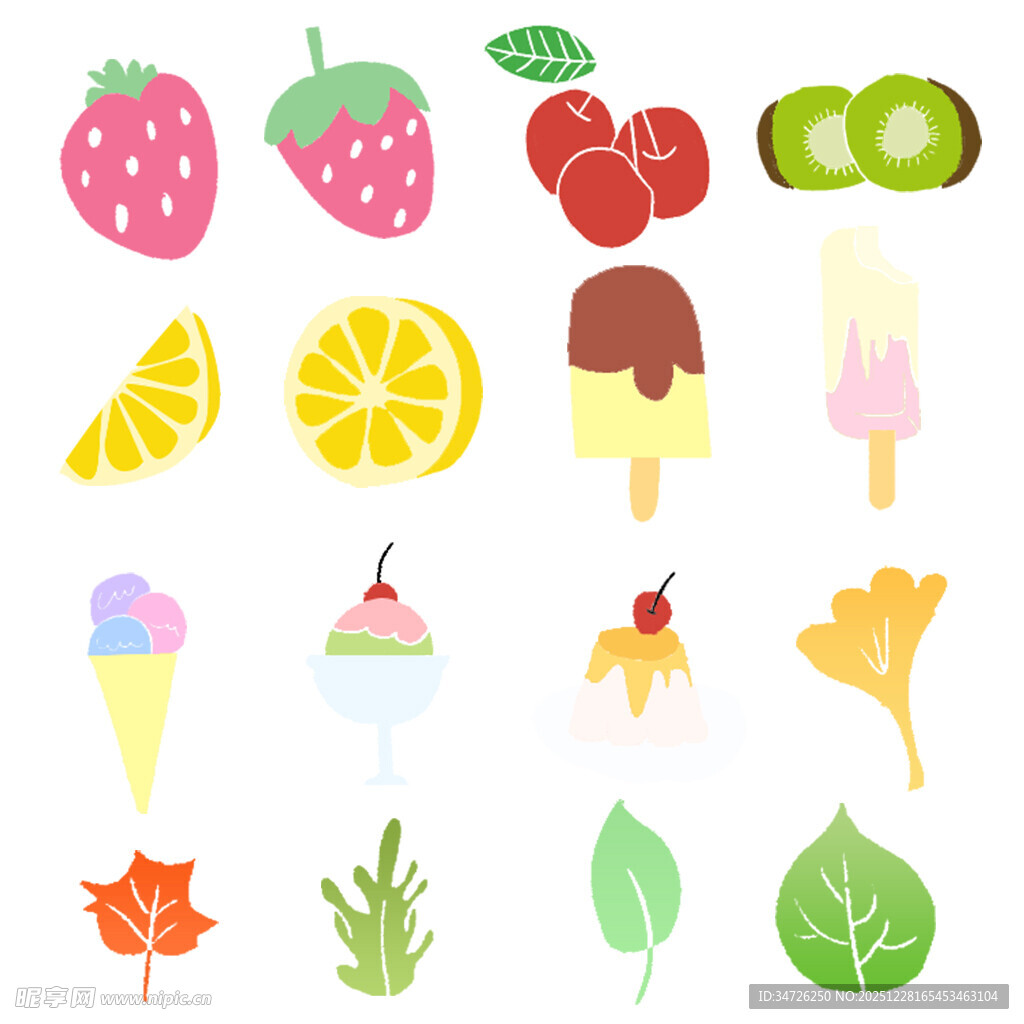 水果甜品树叶元素