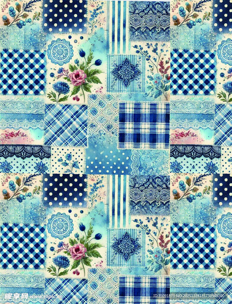 蓝调拼布图案