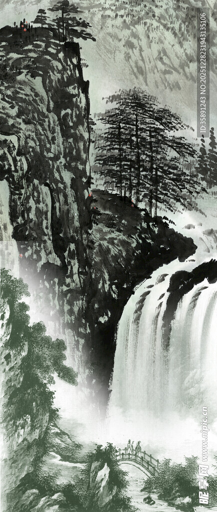 水墨山水瀑布景观图