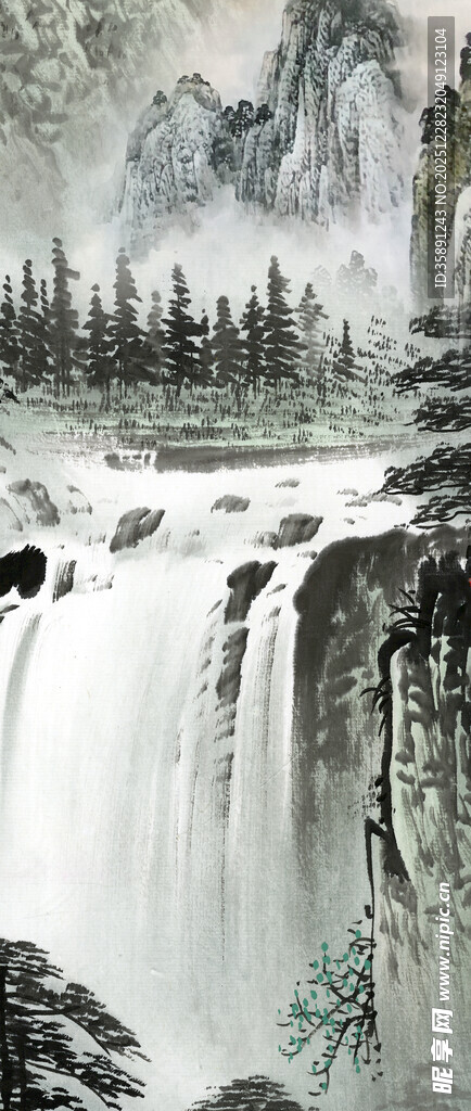 水墨山水瀑布景观