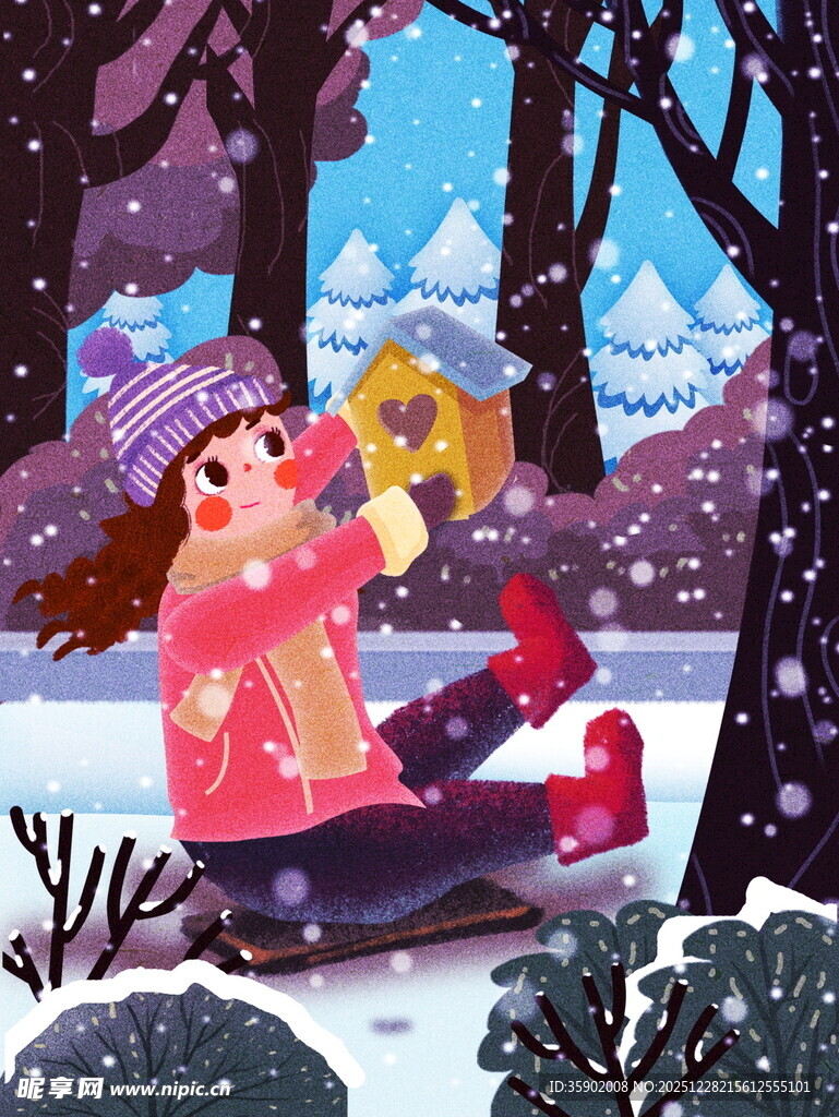 雪地中女孩开心玩纸飞机