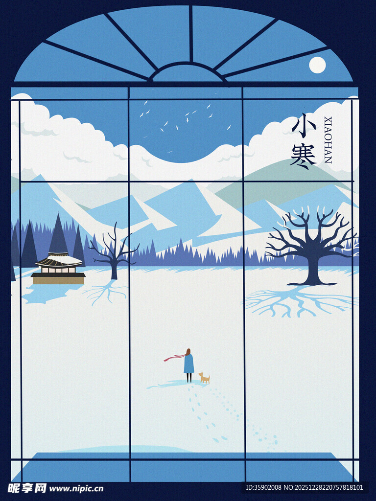 冬日窗景下的滑雪者