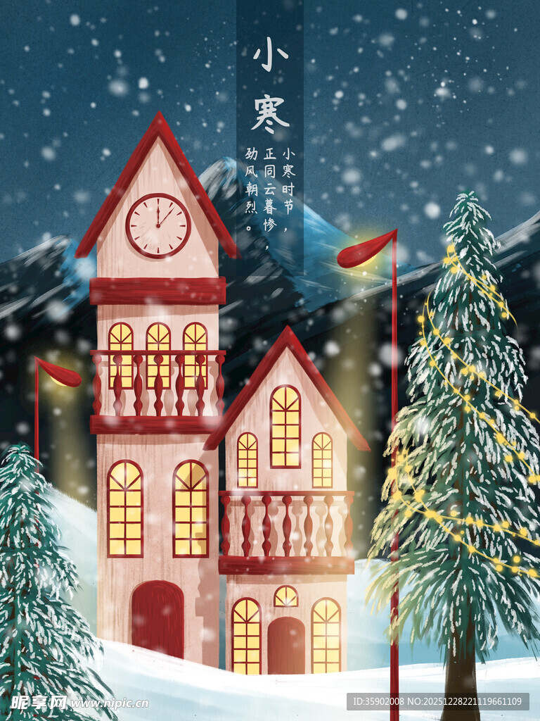 冬日梦幻小镇雪景建筑