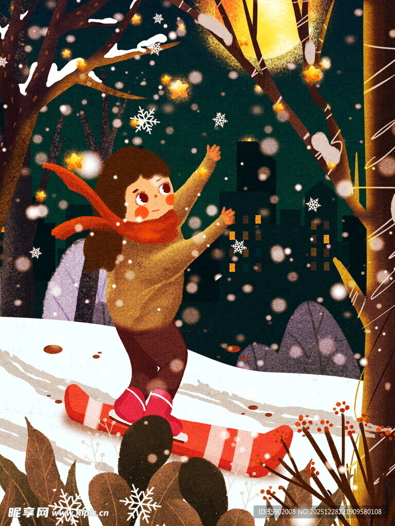 雪地中玩耍的欢乐小男孩