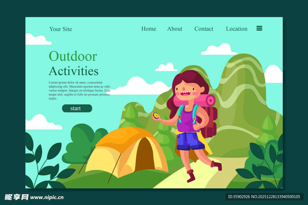 女孩户外徒步露营场景