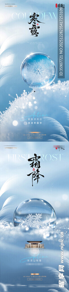 地产寒露霜降露珠雪景海报