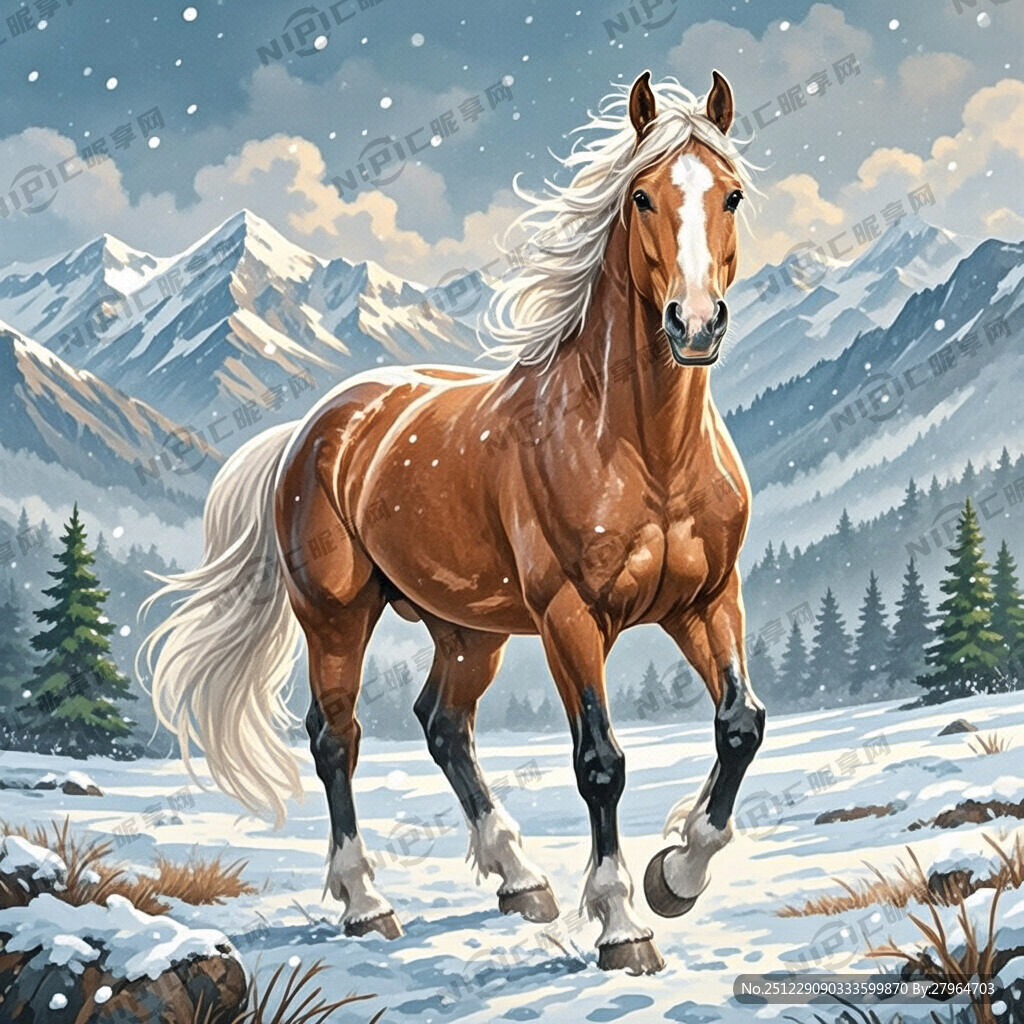 立冬节气  马 插画