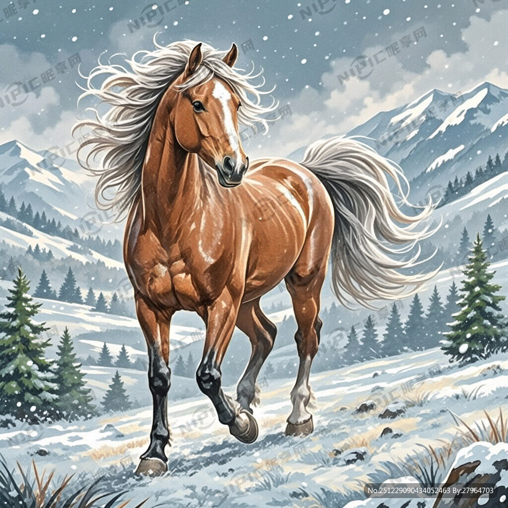 立冬节气 马 插画