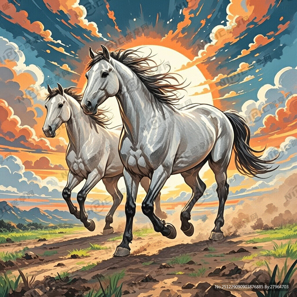 三伏天 马 插画