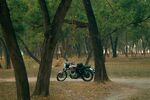 林间停放的复古摩托车