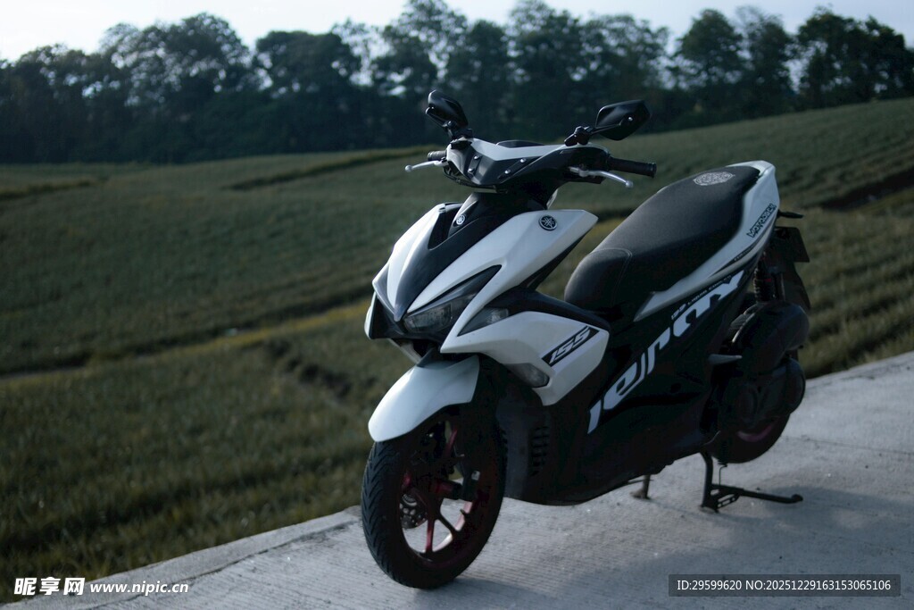 公路旁的酷炫黑白摩托车