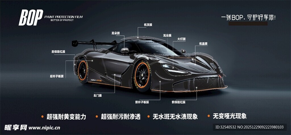 黑色酷炫赛车细节展示