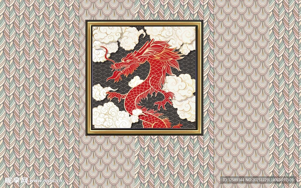 中式花卉图案装饰画