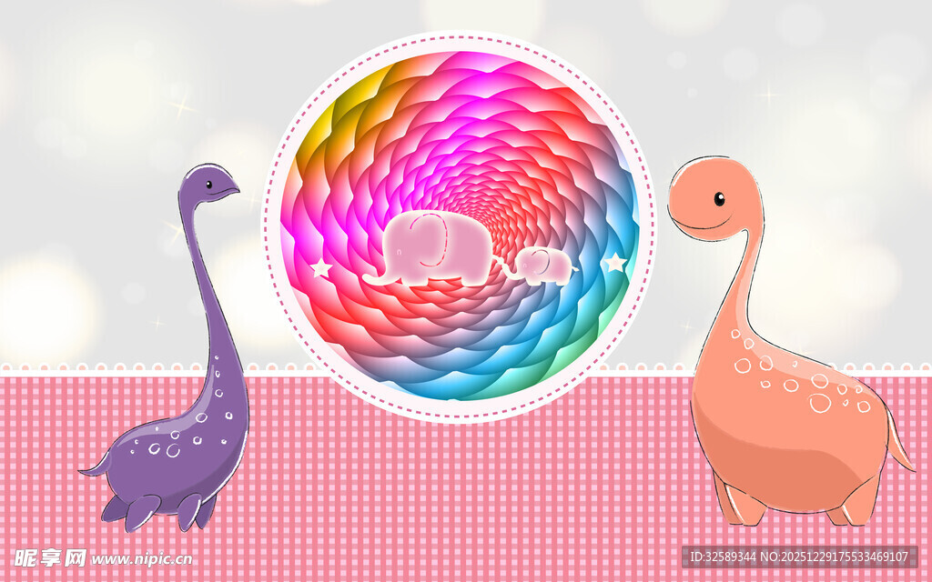 恐龙与摩天轮的欢乐场景