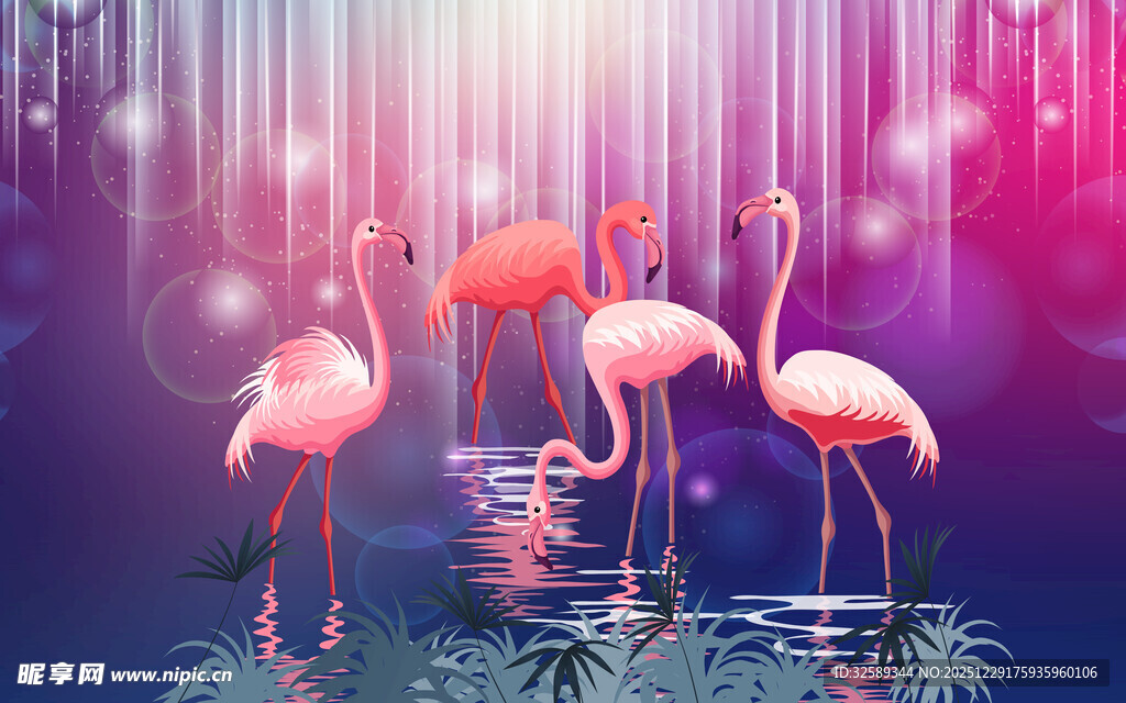 梦幻火烈鸟于幻彩森林中