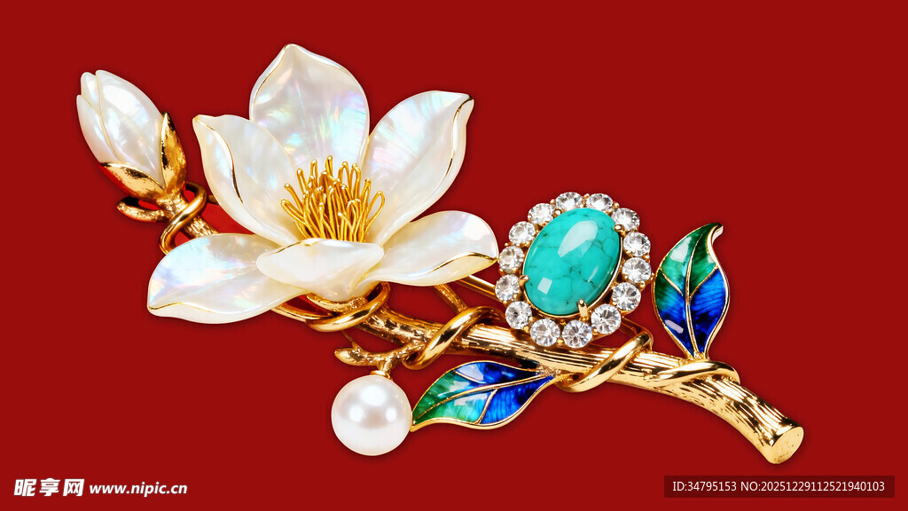 玉兰花宝石金质精美胸针