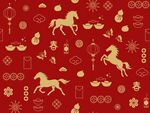 红色背景马元素中式图案