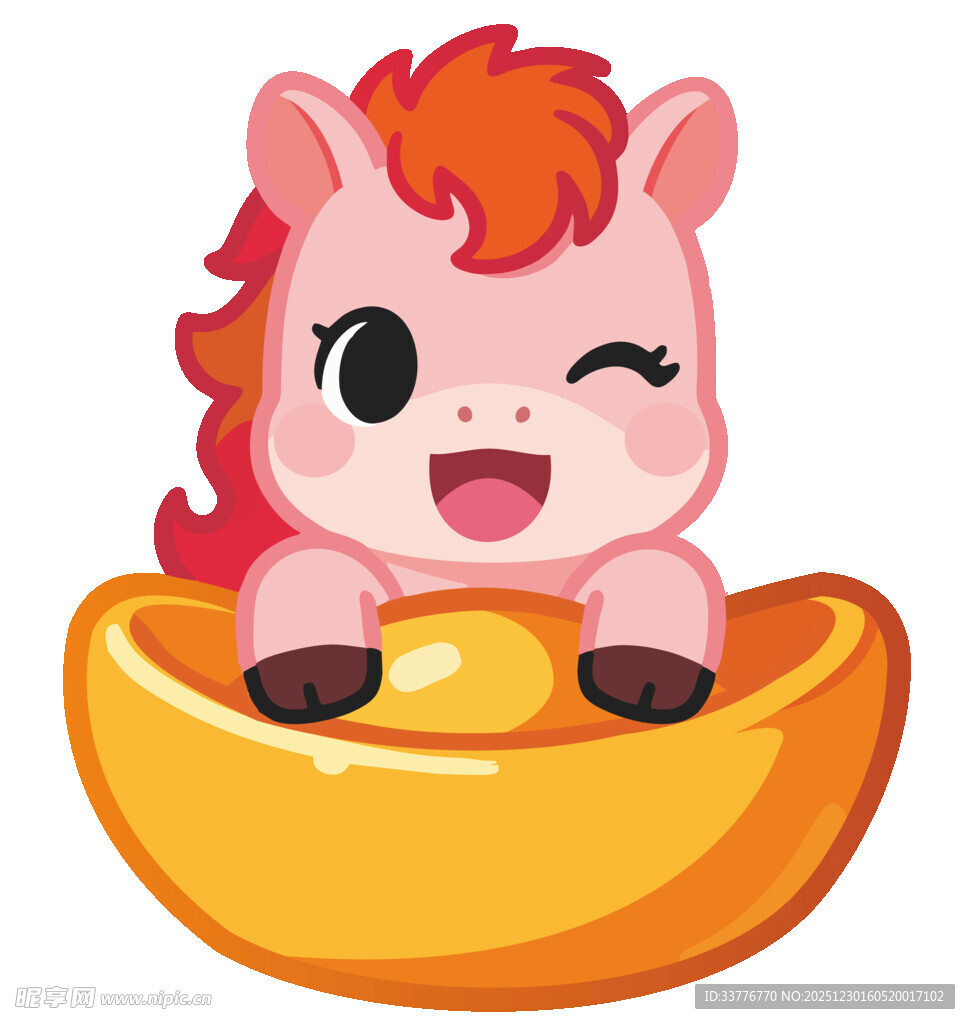 萌态卡通小马抱金元宝