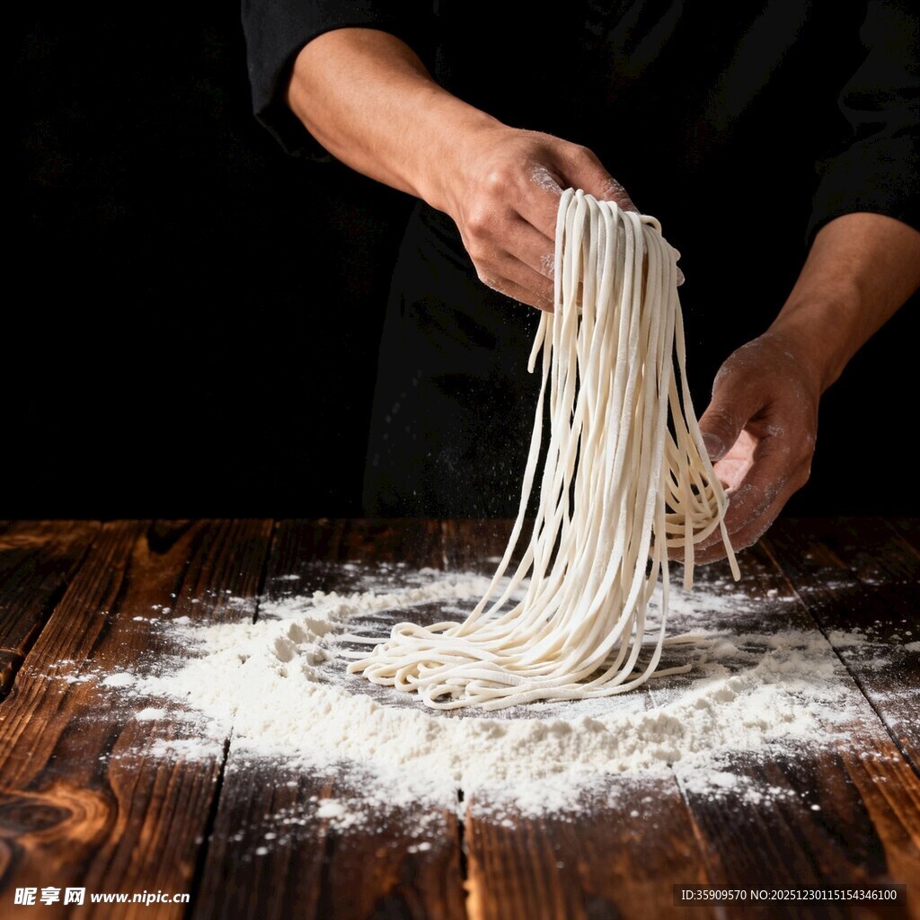 手工拉面制作瞬间
