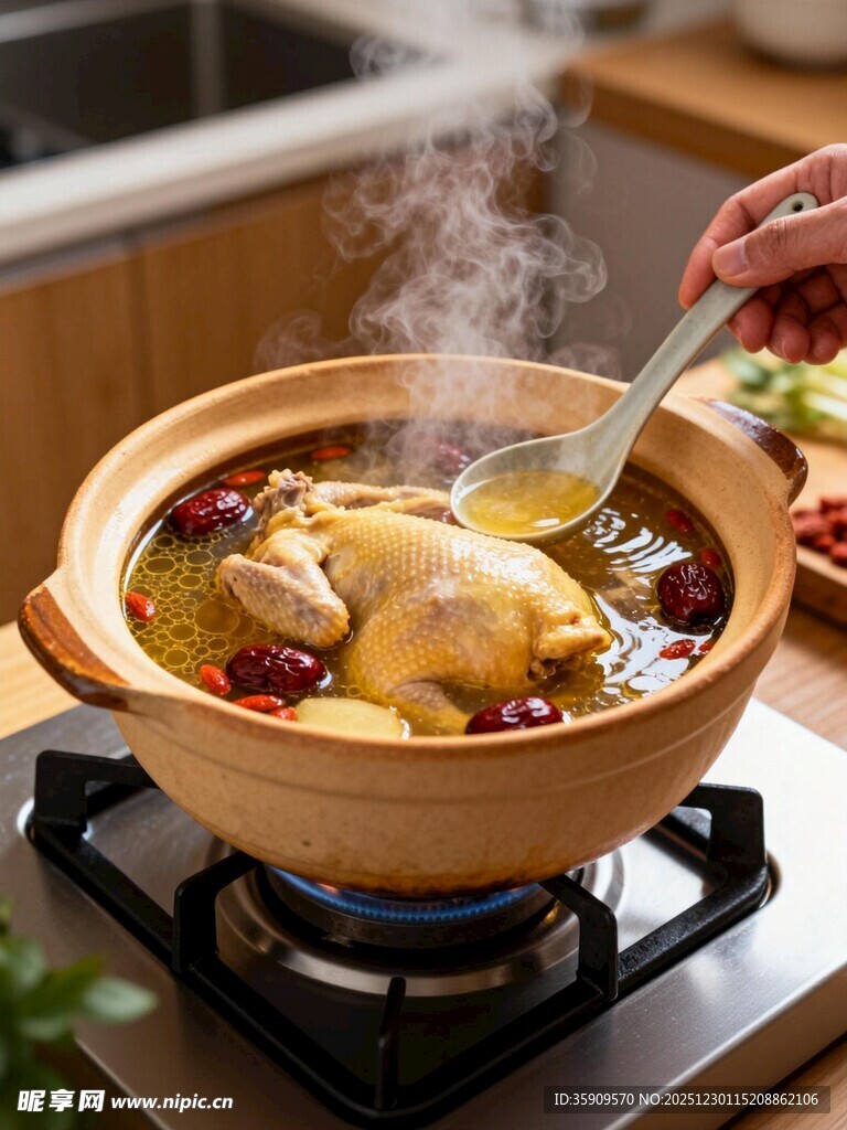 砂锅炖鸡汤美味正出锅