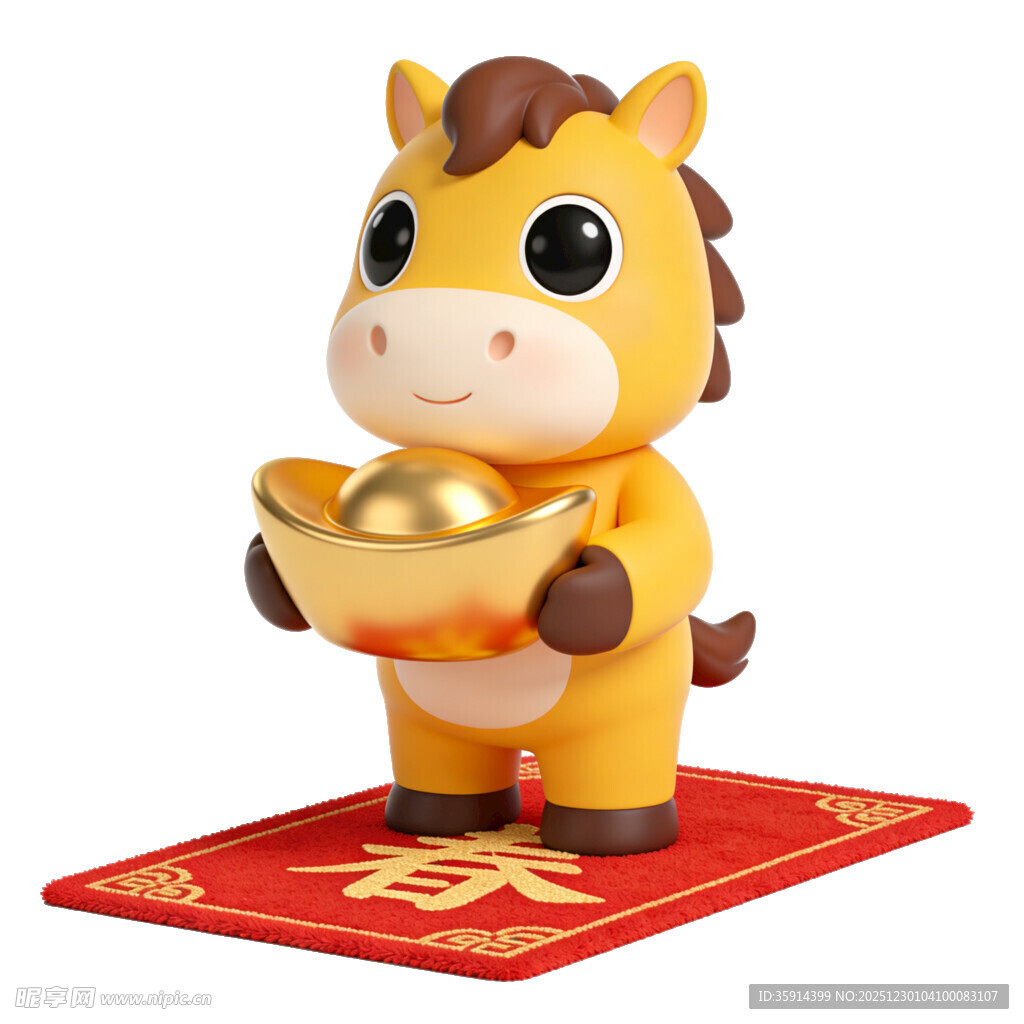 萌马摆件捧金元宝贺新春
