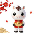 可爱小马持金元宝贺新春