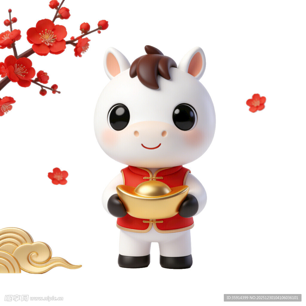 可爱小马持金元宝贺新春