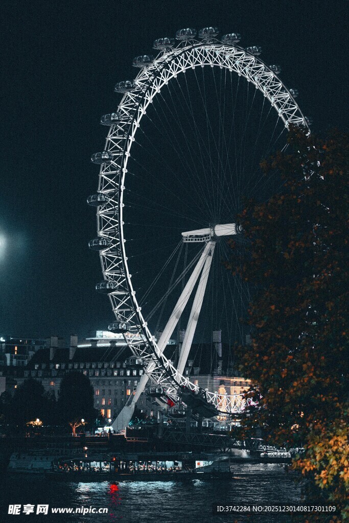 伦敦夜景中的璀璨摩天轮