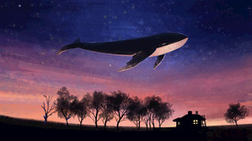 手绘唯美星空鲸鱼背景