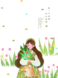 梦幻插画 少女手绘插画