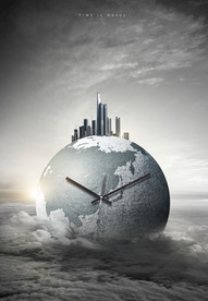 创意时间与天空成合背景